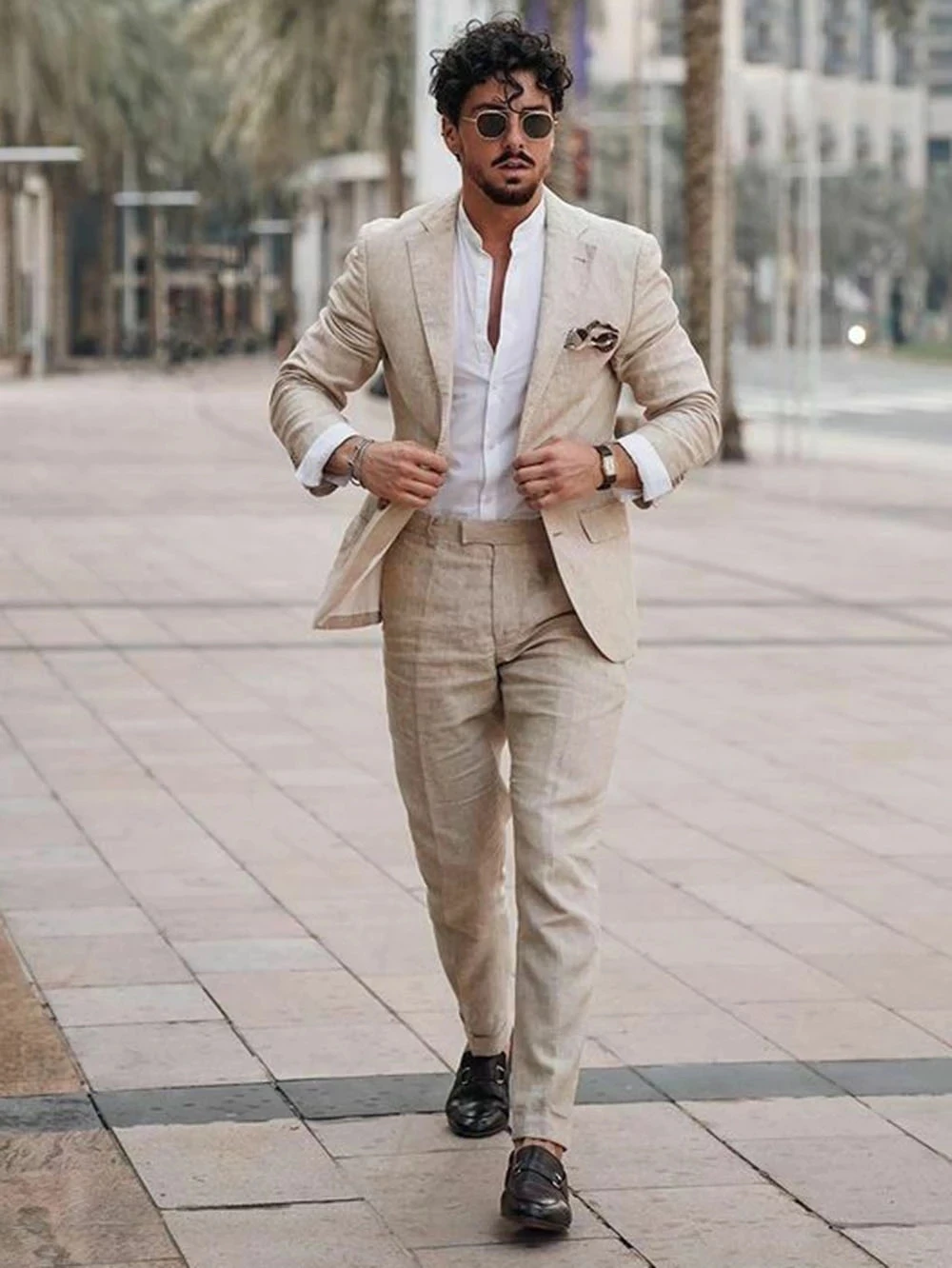 Men Formal Wear Summer - 여름 해변 비즈니스 리넨 남성 정장