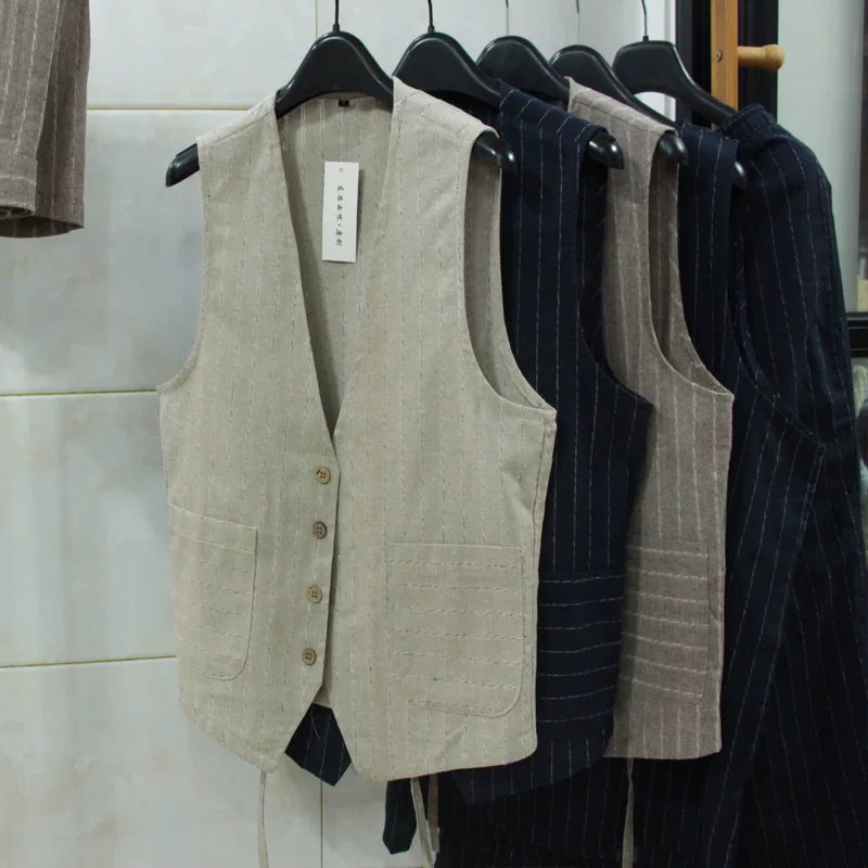 Men Formal Wear Summer - 영국 캐주얼 린넨 조끼 남성용 슬림핏
