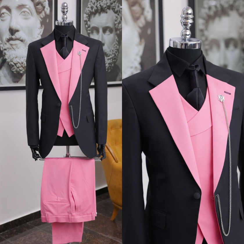 Men Formal Wear Shop - 럭셔리 블랙 핑크 남성 턱시도 숄