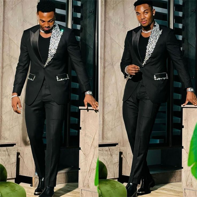 Men Formal Wear Wedding Guest - 크리스탈 포멀 남성 정장 세트 2피스