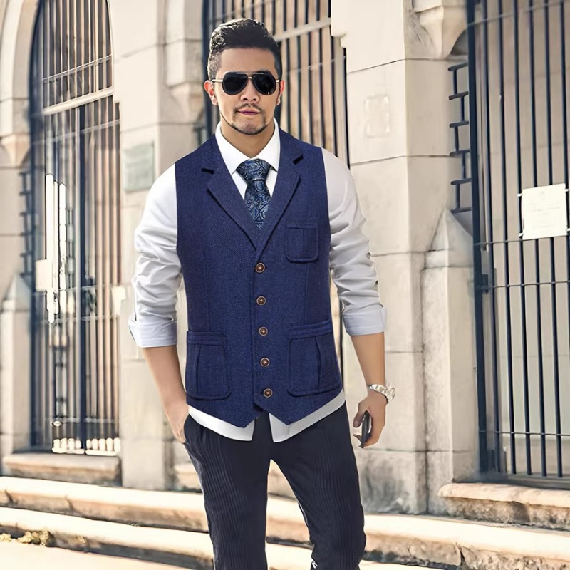 Men'S Vintage Formal Wear - 남성용 헤링본 트위드 수트 베스트 노치