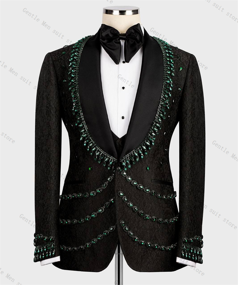 Formal Wear For Men Black Suit - 럭셔리 크리스탈 남성 정장 세트 2피스