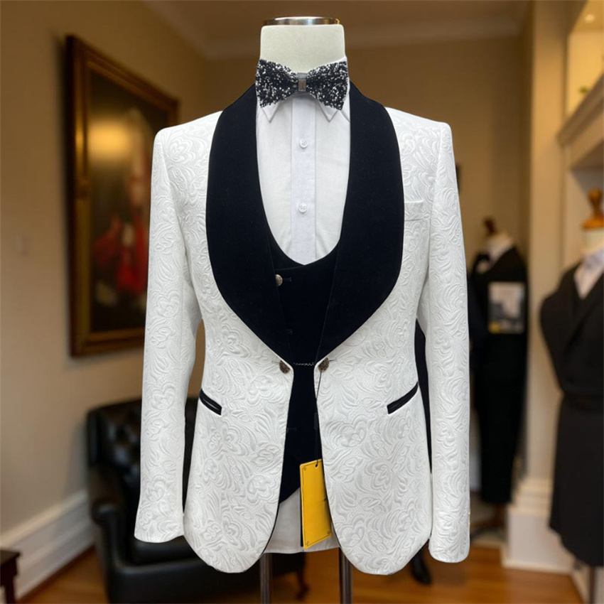 Formal Wear For Men Black Suit - 웨딩용 플로럴 그룸 턱시도 3피스 블랙