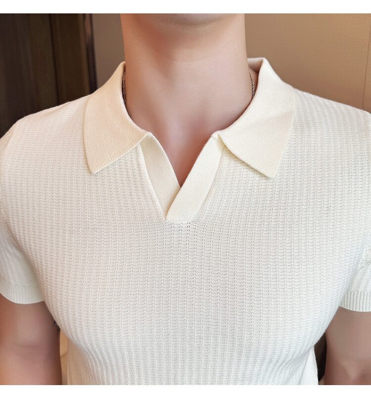 남성 슬림핏 폴로 칼라 자카드 니트 스웨터 - 베이지, - Men Formal Wear Shop 리뷰 및 가격