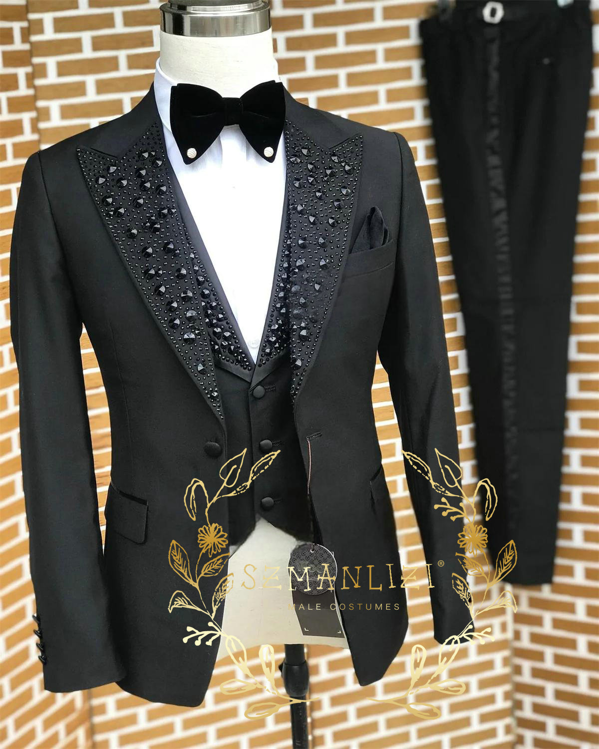 흑인 남성 정장 럭셔리 스톤 크리스탈 턱시도 맞춤형 신 - Formal Wear For Men Black Suit 리뷰 및 가격