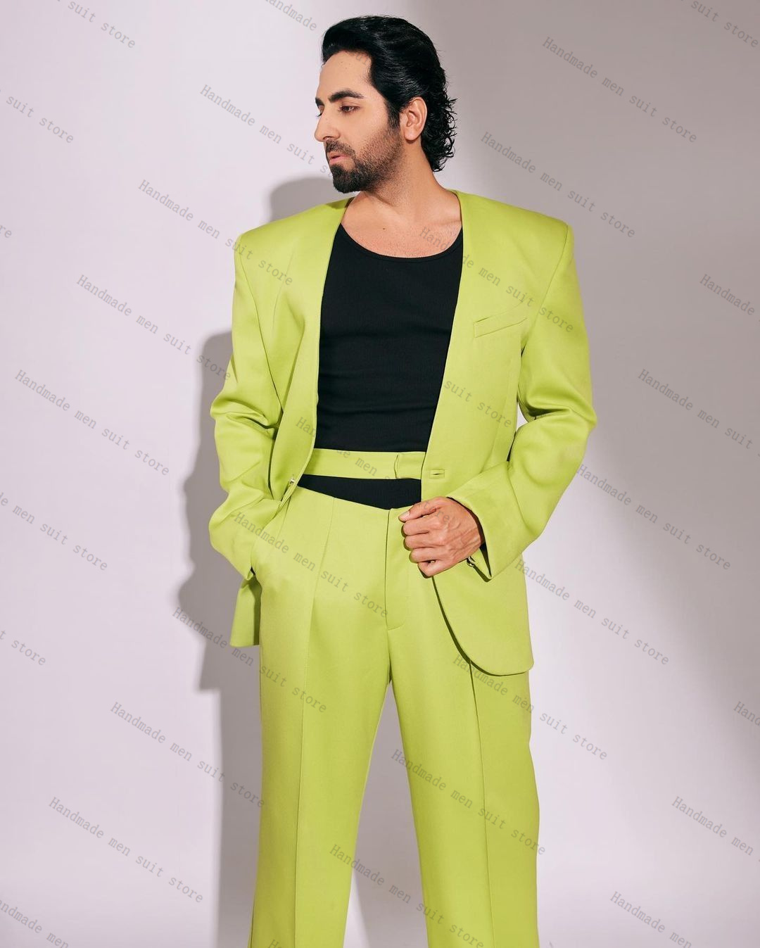 패션 그린 남성 정장 세트 2피스 블레이저+벨트 바지  - Men Formal Wear Wedding Guest 리뷰 및 가격