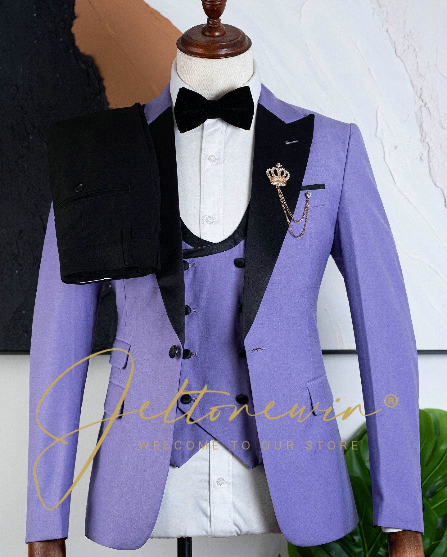 남성용 퍼플 쓰리피스 턱시도 수트 세트 (블랙 새틴 라 - Formal Wear For Men Black Suit 리뷰 및 가격