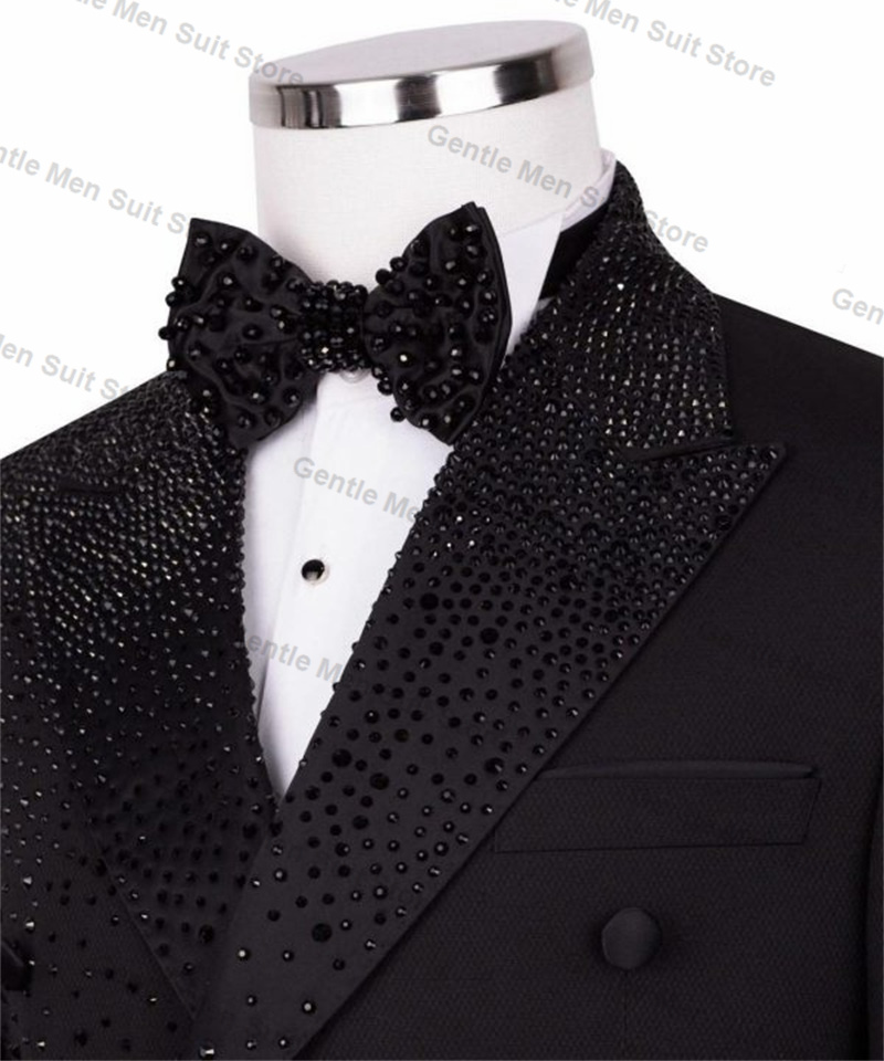 블랙 럭셔리 크리스탈 남성용 정장, 2 피스 블레이저  - Formal Wear For Men Black Suit 리뷰 및 가격