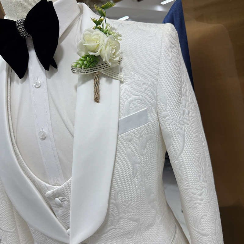 남성 웨딩 정장 화이트 3피스 세트 자카드 재킷 조끼  - Formal Wear For Men Black Suit 리뷰 및 가격