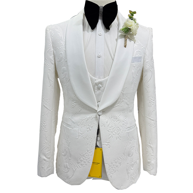 남성 웨딩 정장 화이트 3피스 세트 자카드 재킷 조끼  - Formal Wear For Men Black Suit 리뷰 및 가격