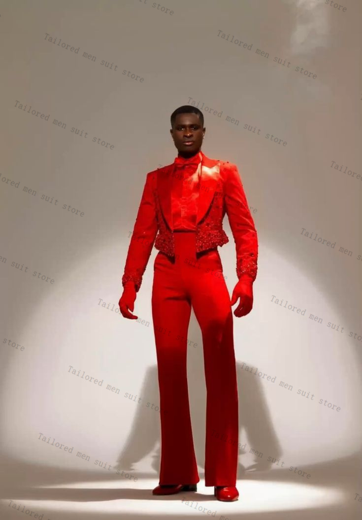 레드 크리스탈 남성 정장 세트 2피스 숏 블레이저+바지 - Men Formal Wear Wedding Guest 리뷰 및 가격