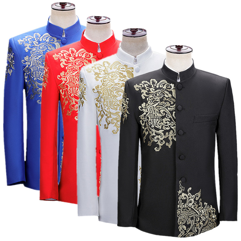 새로운 남성 자수 수트 재킷 빈티지 스탠드 칼라 정장  - Men'S Vintage Formal Wear 리뷰 및 가격