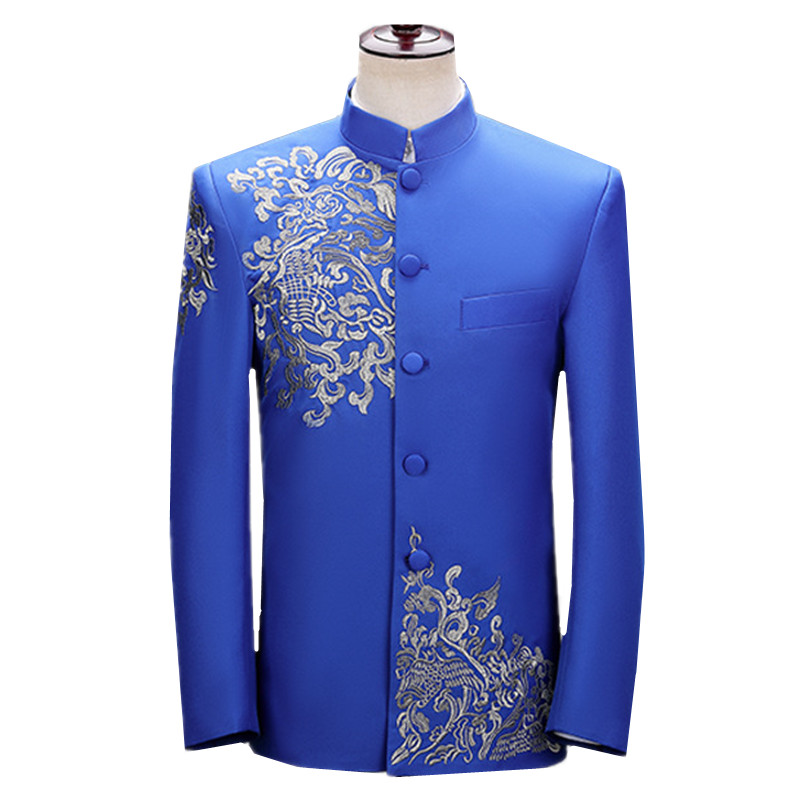 새로운 남성 자수 수트 재킷 빈티지 스탠드 칼라 정장  - Men'S Vintage Formal Wear 리뷰 및 가격