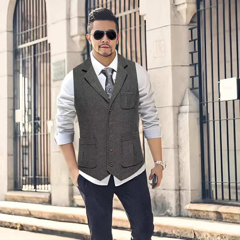남성용 헤링본 트위드 수트 베스트 노치 라펠 싱글 브레 - Men'S Vintage Formal Wear 리뷰 및 가격
