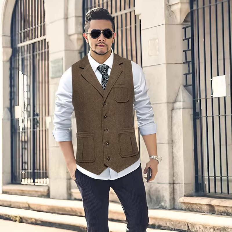 남성용 헤링본 트위드 수트 베스트 노치 라펠 싱글 브레 - Men'S Vintage Formal Wear 리뷰 및 가격