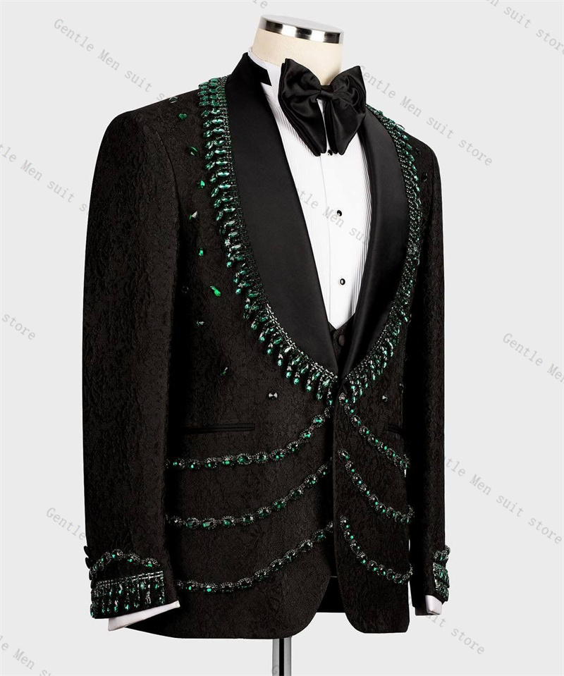 럭셔리 크리스탈 남성 정장 세트 2피스 블랙 블레이저+ - Formal Wear For Men Black Suit 리뷰 및 가격