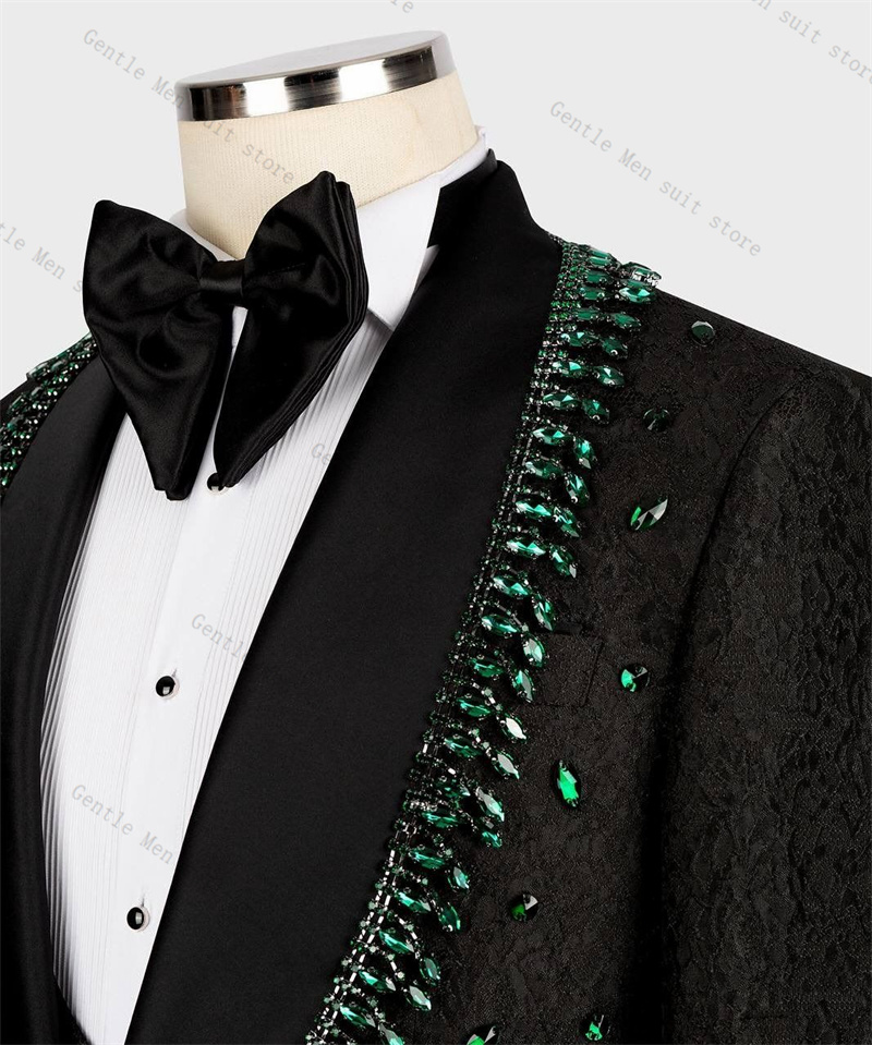 럭셔리 크리스탈 남성 정장 세트 2피스 블랙 블레이저+ - Formal Wear For Men Black Suit 리뷰 및 가격