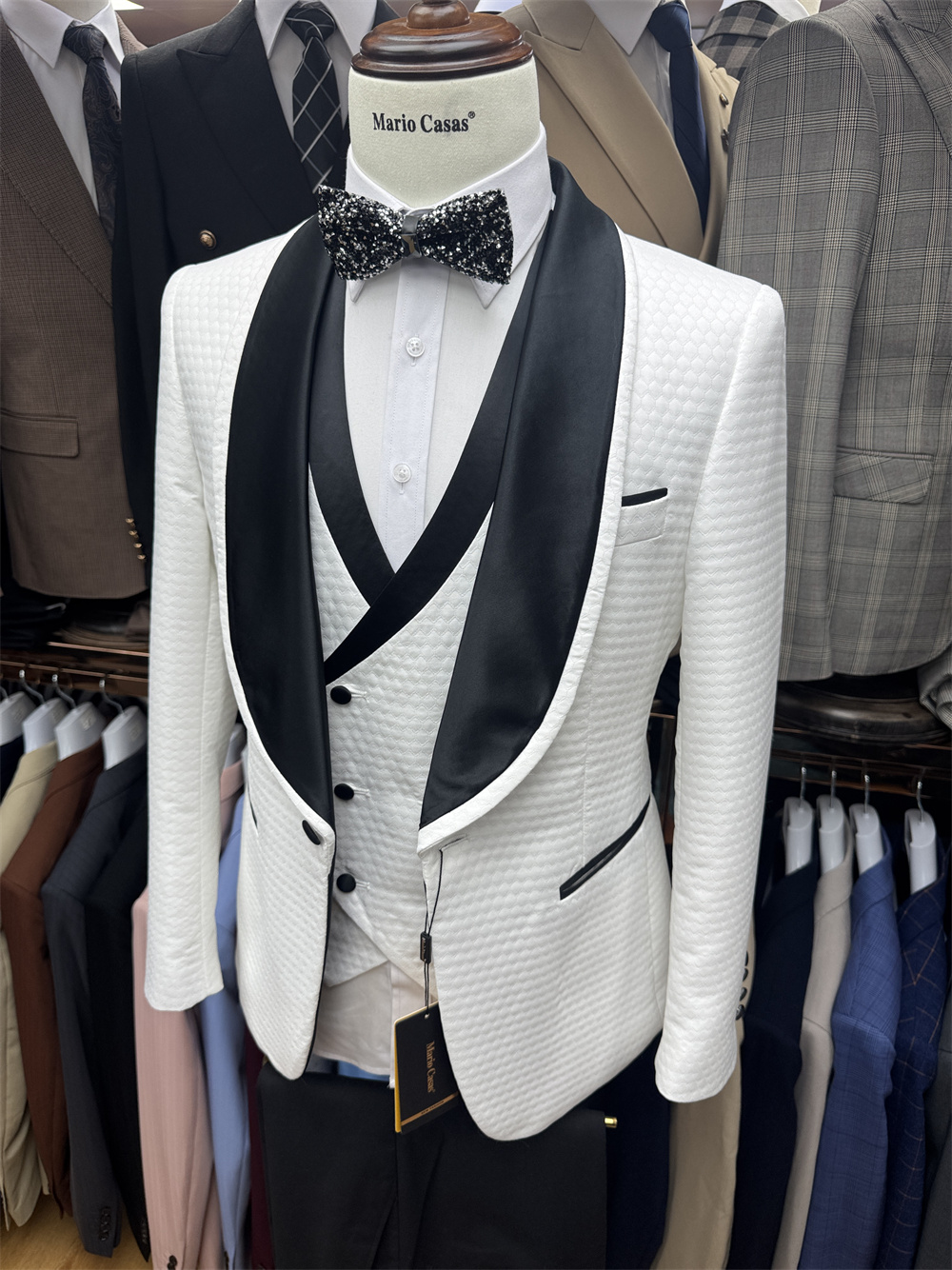 새로운 도착 성숙한 남성 정장 무늬 3 피스 신랑 착용 - Men Formal Wear Shop 리뷰 및 가격
