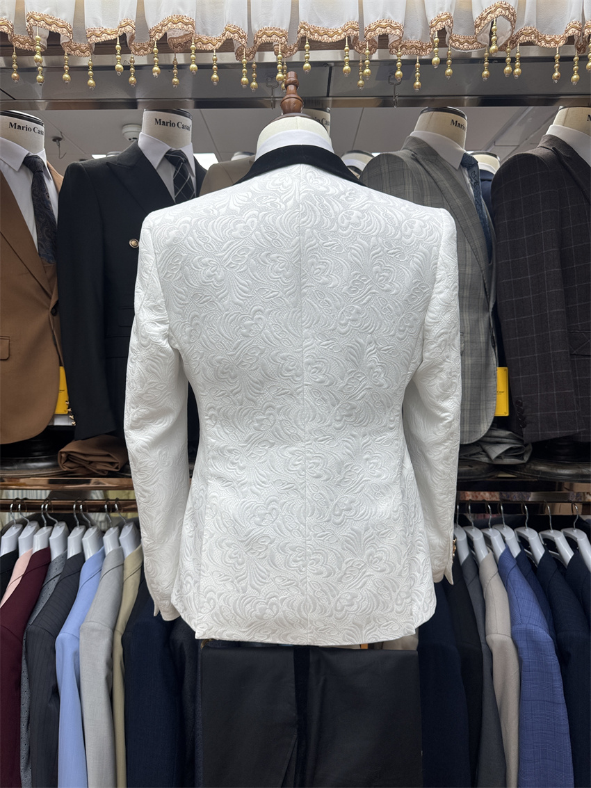 웨딩용 플로럴 그룸 턱시도 3피스 블랙 숄 라펠 정장  - Formal Wear For Men Black Suit 리뷰 및 가격