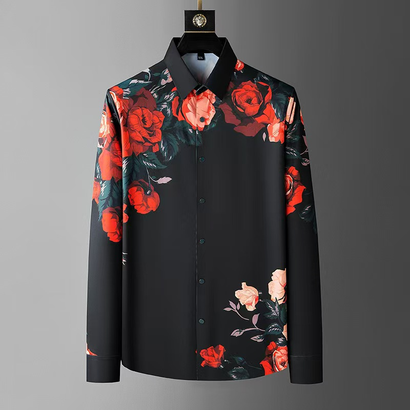 럭셔리 고품질 망 빈티지 꽃 인쇄 긴 소매 셔츠 봄 사 - Men'S Vintage Formal Wear 리뷰 및 가격