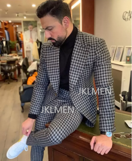 Houndstooth Mens 정장 2PCS 웨딩 턱시 - Men'S Vintage Formal Wear 리뷰 및 가격