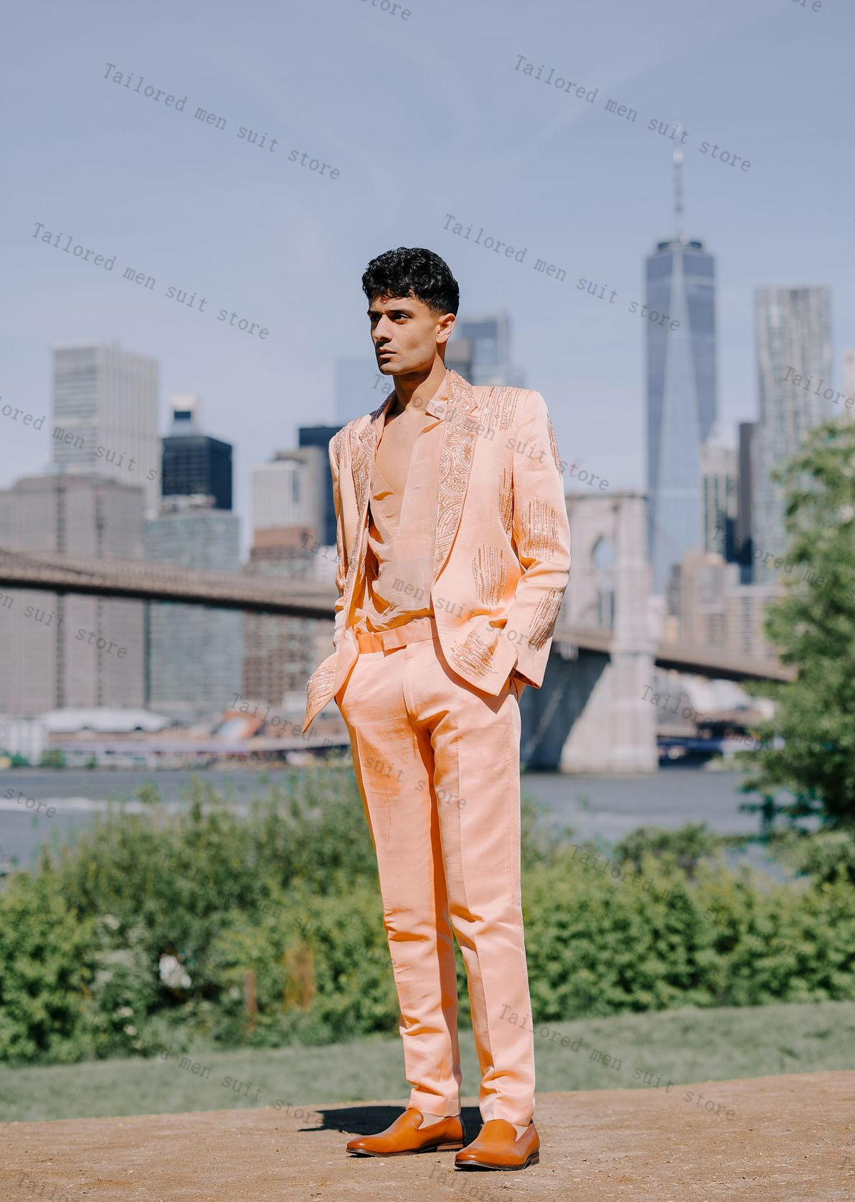럭셔리 크리스탈 남성 정장 세트 2피스 블레이저+바지  - Men Formal Wear Wedding Guest 리뷰 및 가격