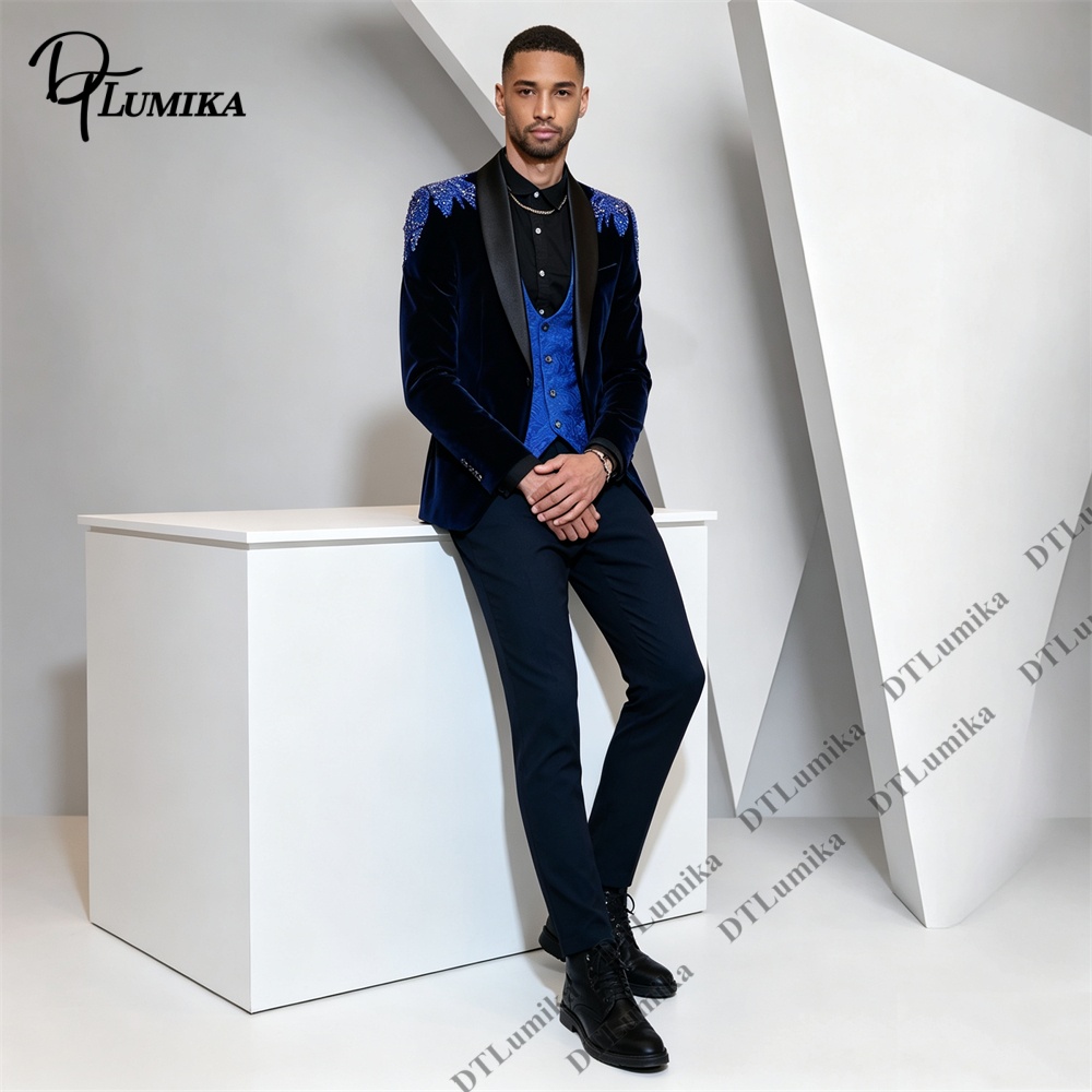 Peagent Men 3 피스 벨벳 슈트 블랙 새틴 라 - Formal Wear For Men Black Suit 리뷰 및 가격