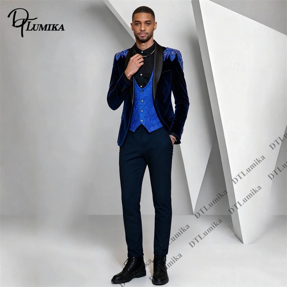 Peagent Men 3 피스 벨벳 슈트 블랙 새틴 라 - Formal Wear For Men Black Suit 리뷰 및 가격