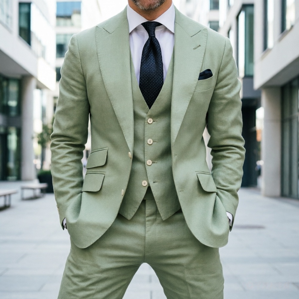 스카이 블루 리넨 남성 웨딩 턱시도 3피스 프롬 수트  - Men Formal Wear Summer 리뷰 및 가격