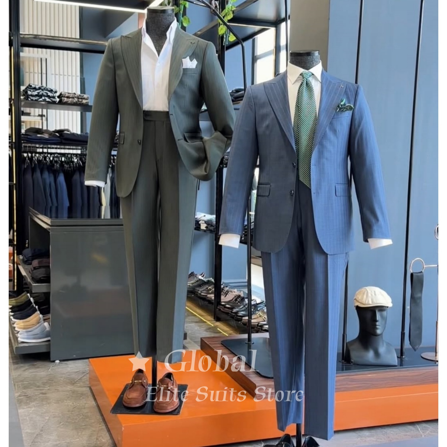 빈티지 남성 투버튼 블루 초크 스트라이프 투피스 수트  - Men'S Vintage Formal Wear 리뷰 및 가격