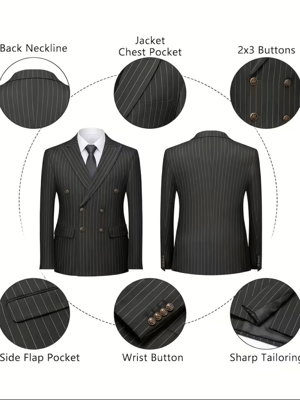  남성용 블랙 핀스트라이프 더블 브레스티드 블레이저, - Formal Wear For Men Black Suit 리뷰 및 가격